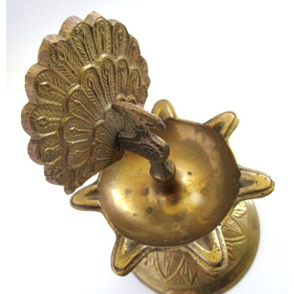 Vintage Brass Peacock Bird Shape Religious Wick Oil Lamp - Diya Aarti Home Décor - Picture 5 of 16
